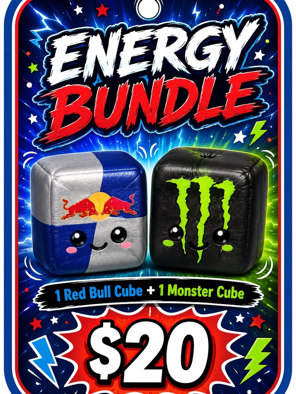 Official Red Bull & Monster Kids Cube Set - Blue, Silver & Black